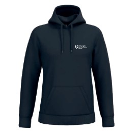 Felpa con cappuccio uomo blu navy con logo Università San Raffaele Roma, vista frontale