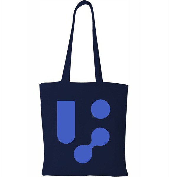 Navy blue cotton tote bag, back view