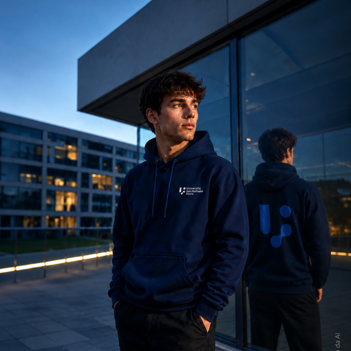 Felpa con cappuccio uomo blu navy indossata a figura intera