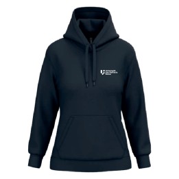 Women's navy blue hoodie with Università San Raffaele Roma logo, front view